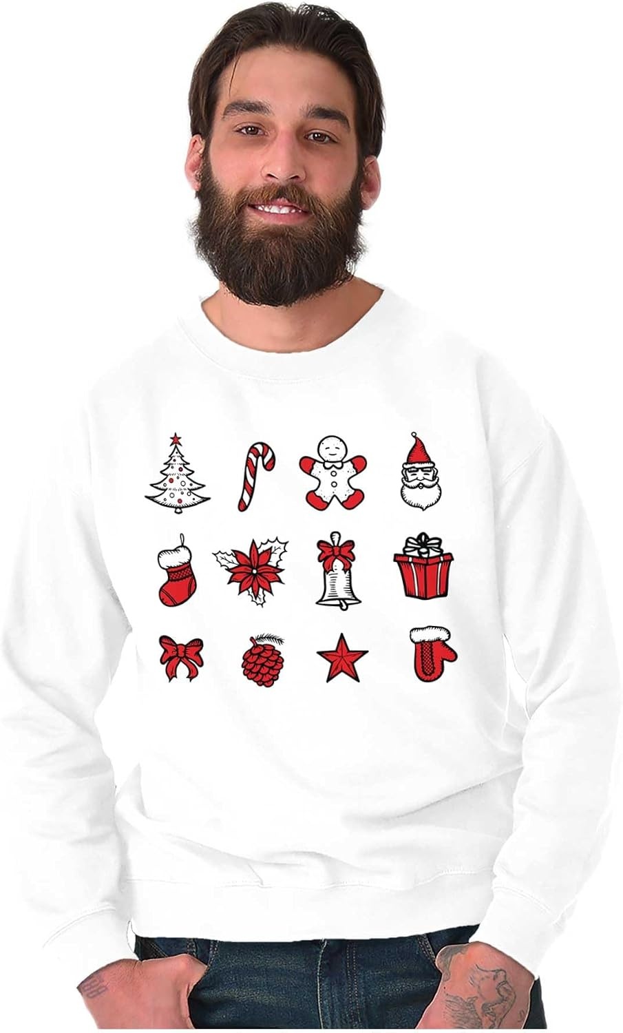 image:imageBrisco Brands Classic Christmas Holiday Ornaments Sweatshirt for Men or WomenWhite
