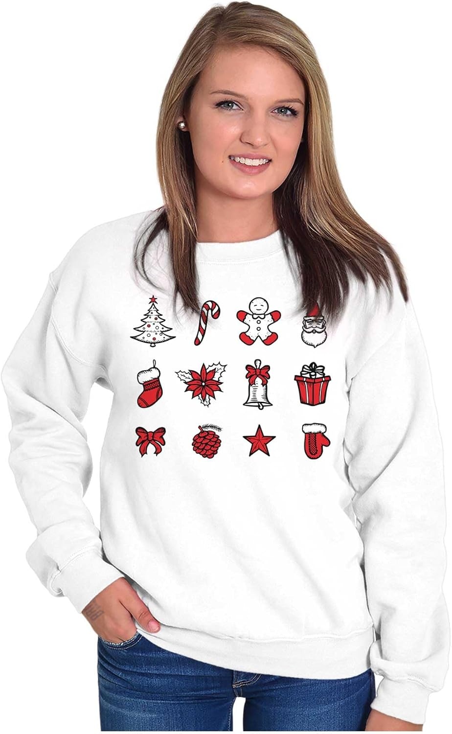 image:imageBrisco Brands Classic Christmas Holiday Ornaments Sweatshirt for Men or WomenWhite