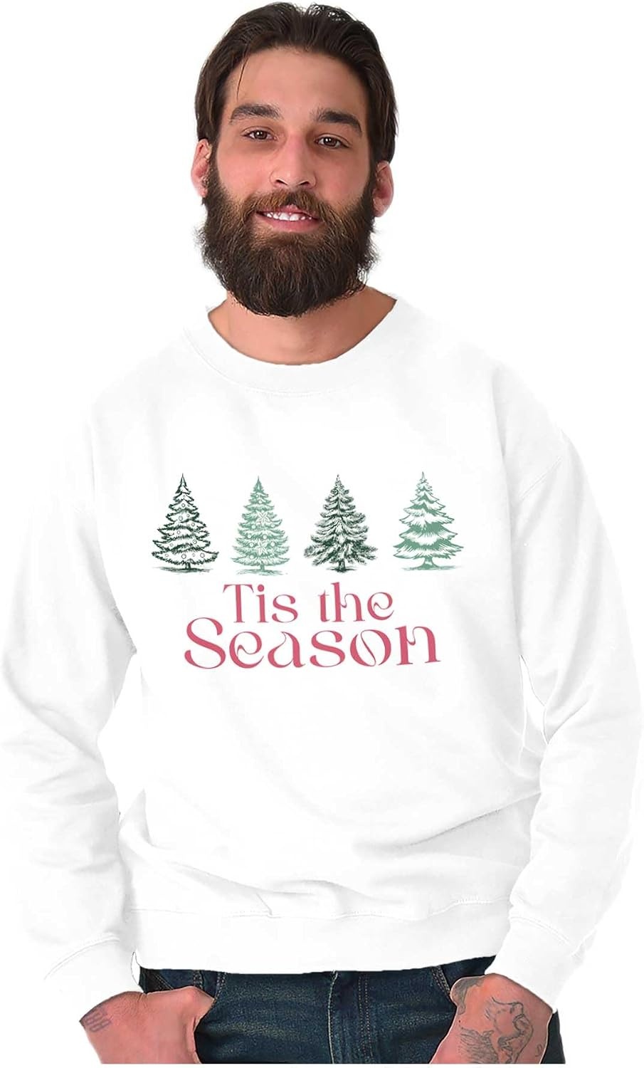image:imageBrisco Brands Classic Christmas Tree Tis The Season Sweatshirt for Men or WomenWhite