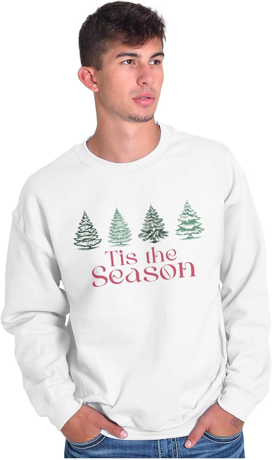 image:imageBrisco Brands Classic Christmas Tree Tis The Season Sweatshirt for Men or WomenWhite