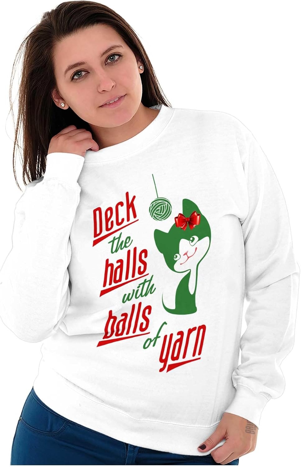image:imageBrisco Brands Deck The Halls with Balls of Yarn Women Crewneck SweatshirtWhite