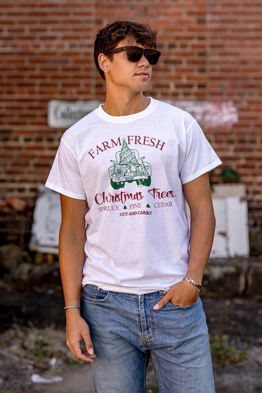 image:imageBrisco Brands Farm Fresh Christmas Trees Truck Graphic T Shirt Men or WomenWhite