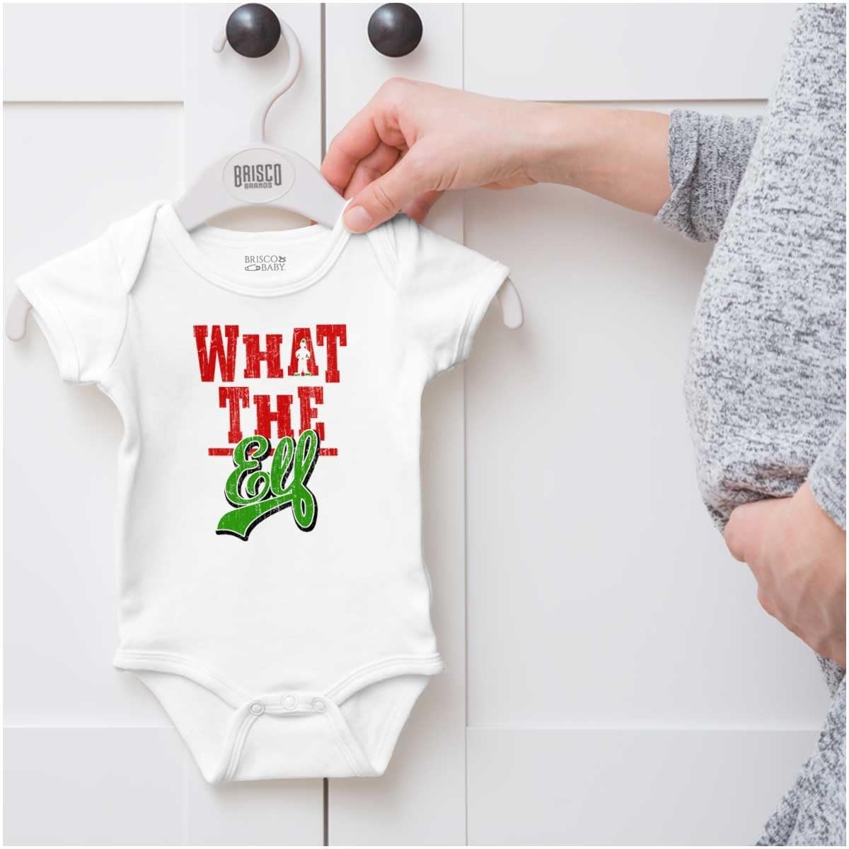 image:imageBrisco Brands Funny Christmas What the Elf Xmas Baby Romper Boys or GirlsWhite