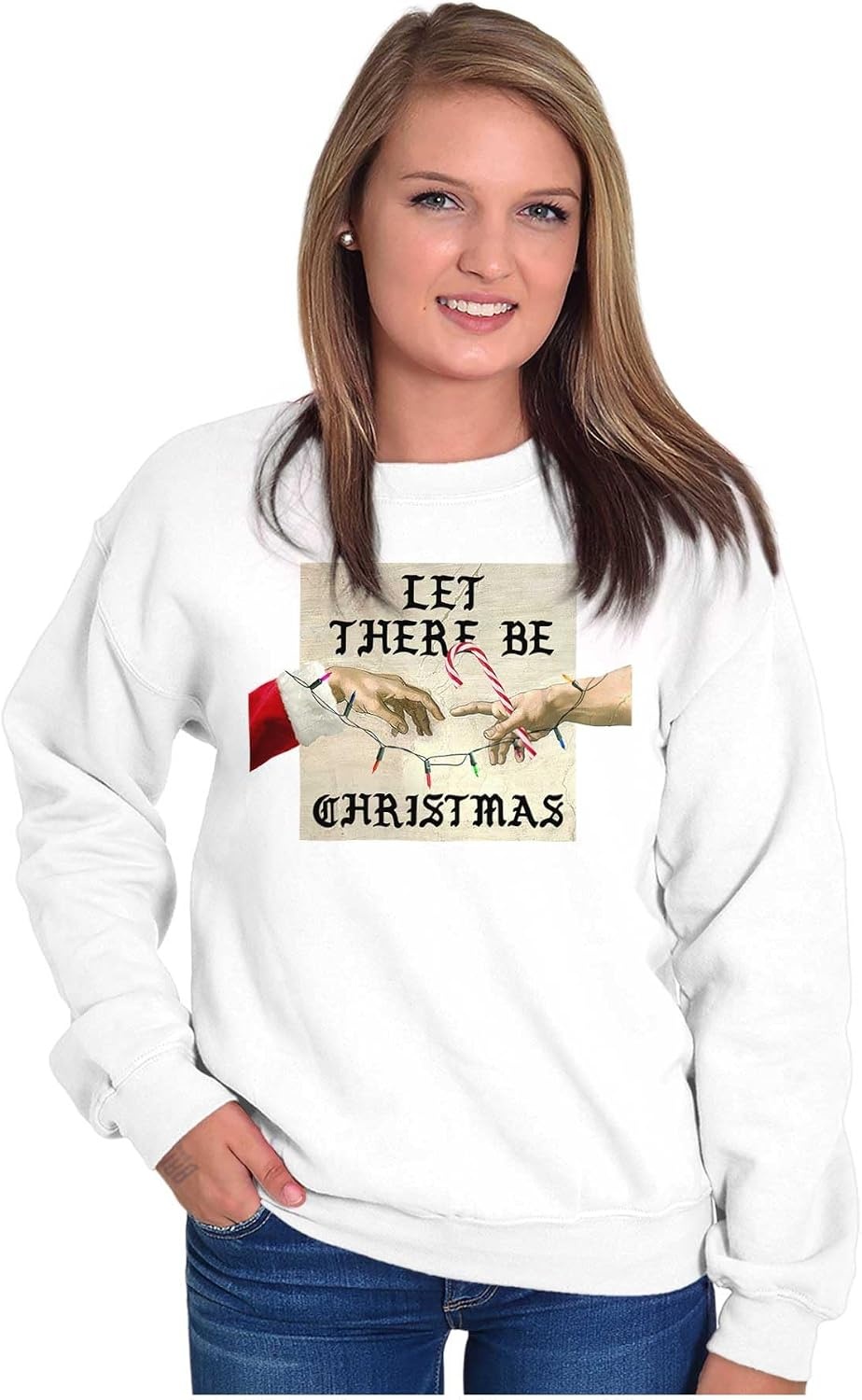 image:imageBrisco Brands Let There Be Christmas Modern Art Sweatshirt for Men or WomenWhite