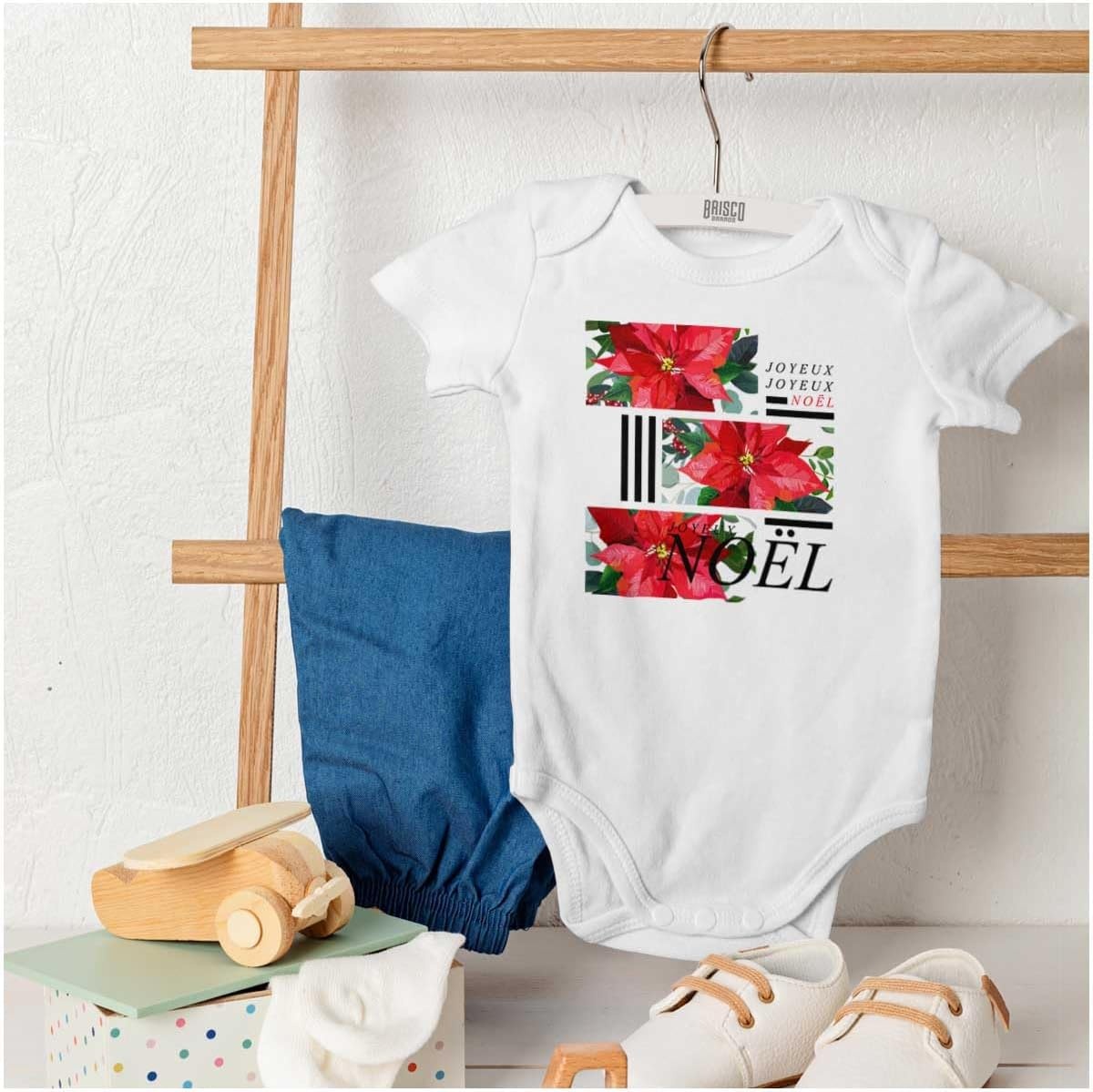 image:imageBrisco Brands Noel Poinsettia Christmas Flower Baby Romper Boys or GirlsWhite