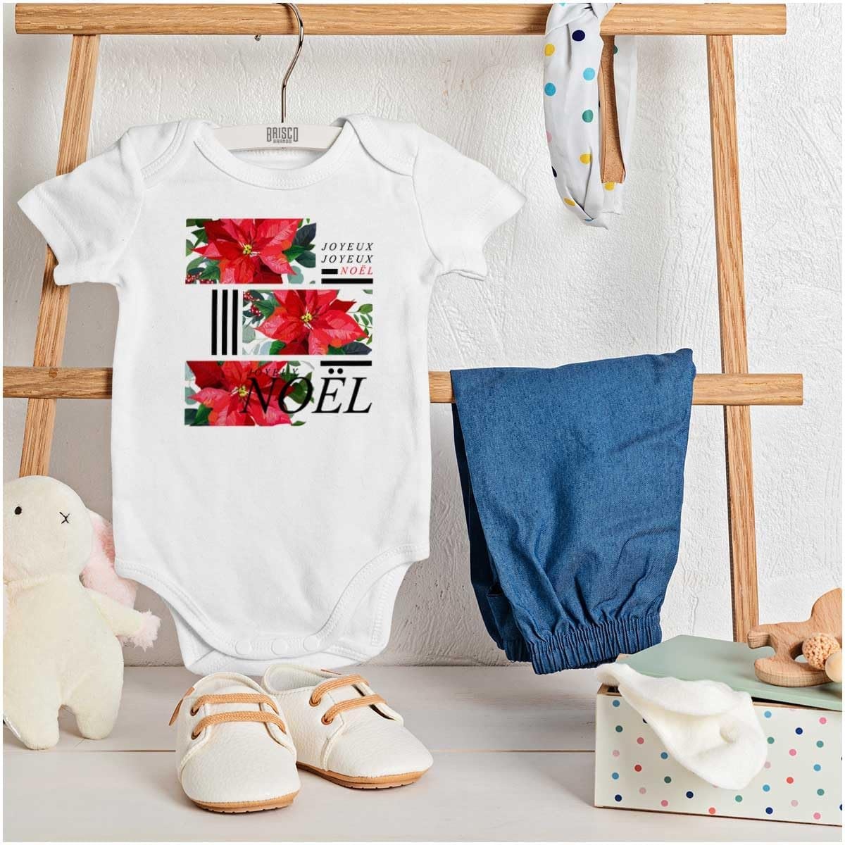 image:imageBrisco Brands Noel Poinsettia Christmas Flower Baby Romper Boys or GirlsWhite