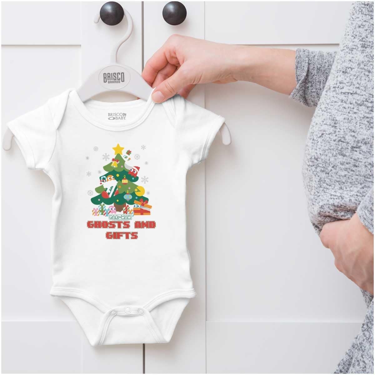 image:imageBrisco Brands PACMAN Christmas Tree Ghost and Gifts Baby Romper Boys or GirlsWhite