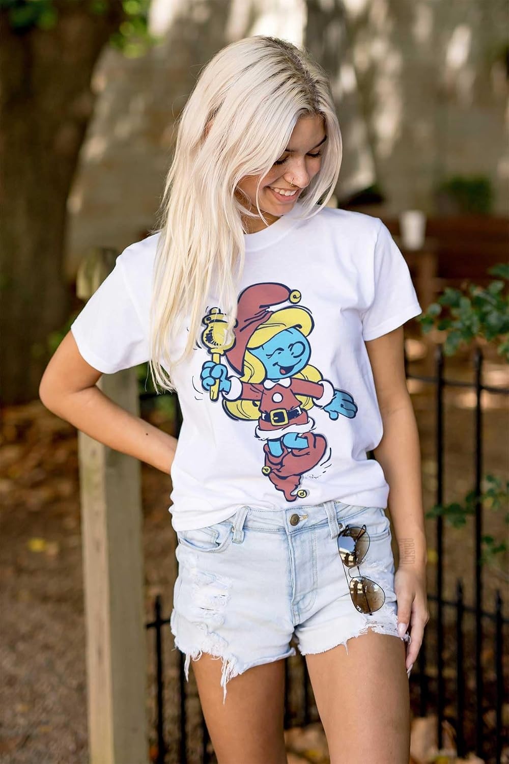 image:imageBrisco Brands Smurfette Christmas Ms Santa Claus Womens Graphic T Shirt TeesWhite