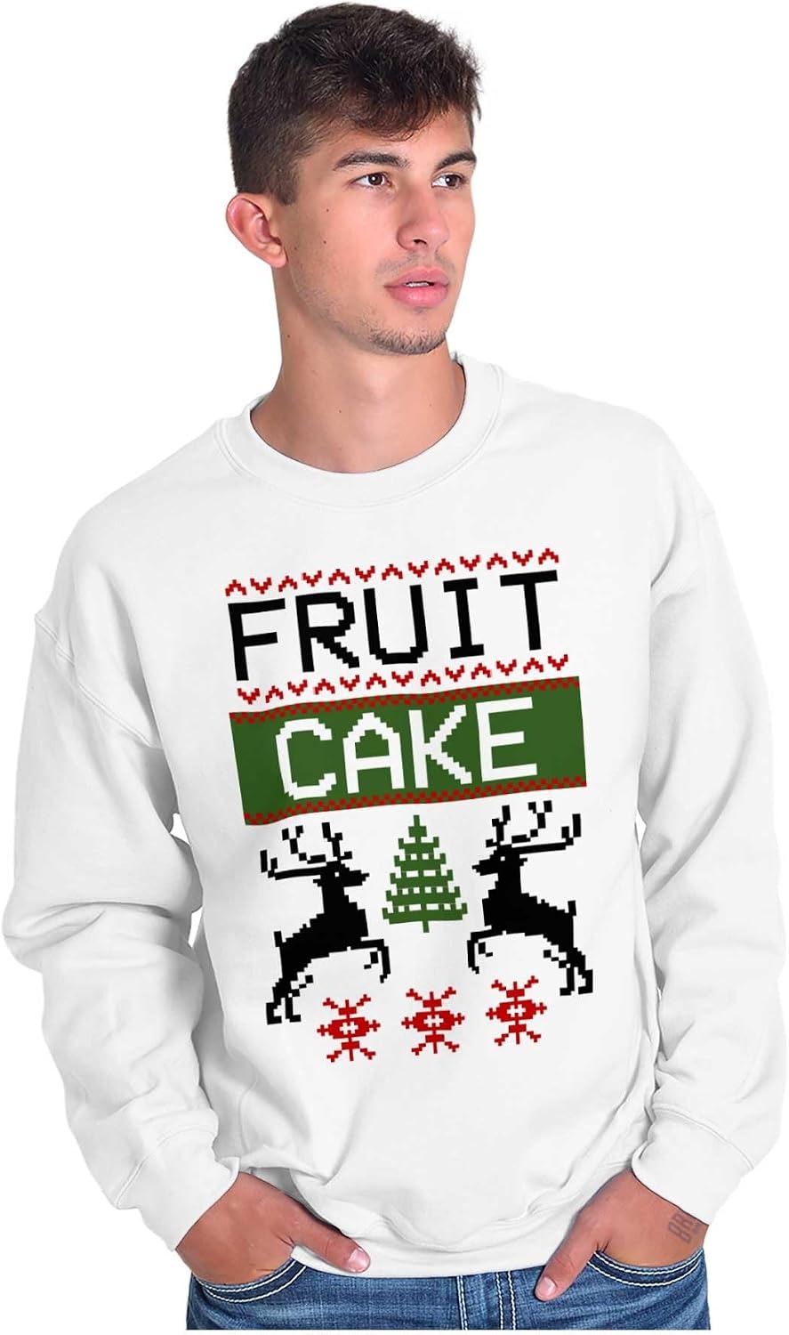 image:imageBrisco Brands Ugly Christmas Fruit Cake Pattern Sweatshirt for Men or WomenWhite