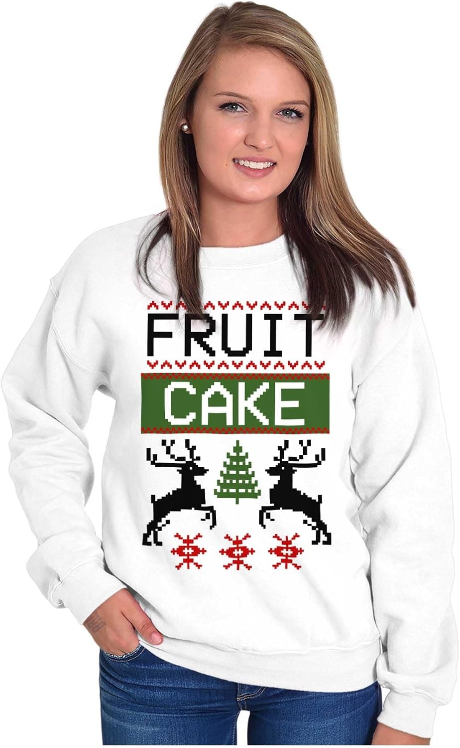 image:imageBrisco Brands Ugly Christmas Fruit Cake Pattern Sweatshirt for Men or WomenWhite