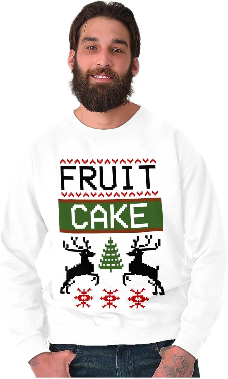 image:imageBrisco Brands Ugly Christmas Fruit Cake Pattern Sweatshirt for Men or WomenWhite
