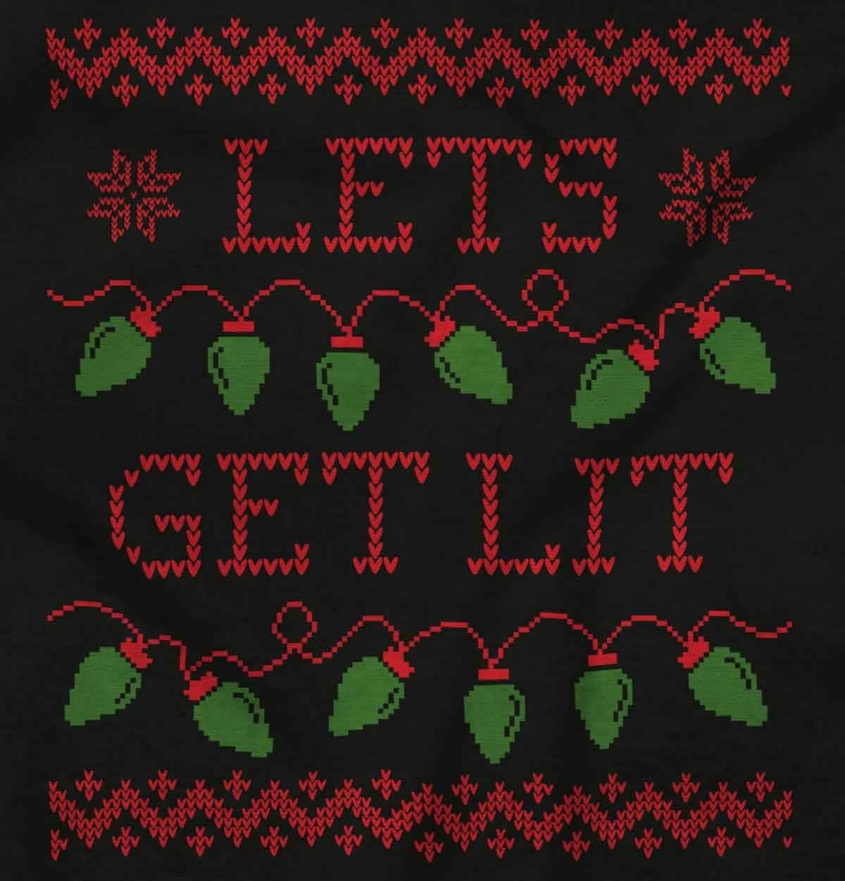image:imageBrisco Brands Ugly Christmas Lights Lets Get Lit Long Sleeve Tshirt Men WomenBlack