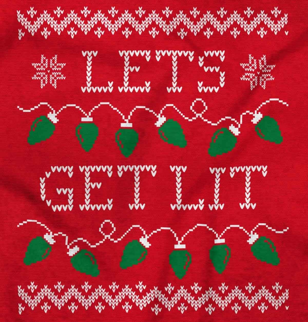 image:imageBrisco Brands Ugly Christmas Lights Lets Get Lit Long Sleeve Tshirt Men WomenRed
