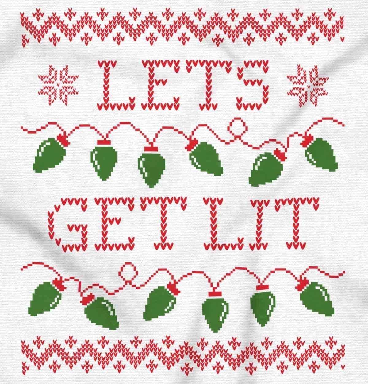 image:imageBrisco Brands Ugly Christmas Lights Lets Get Lit Long Sleeve Tshirt Men WomenWhite