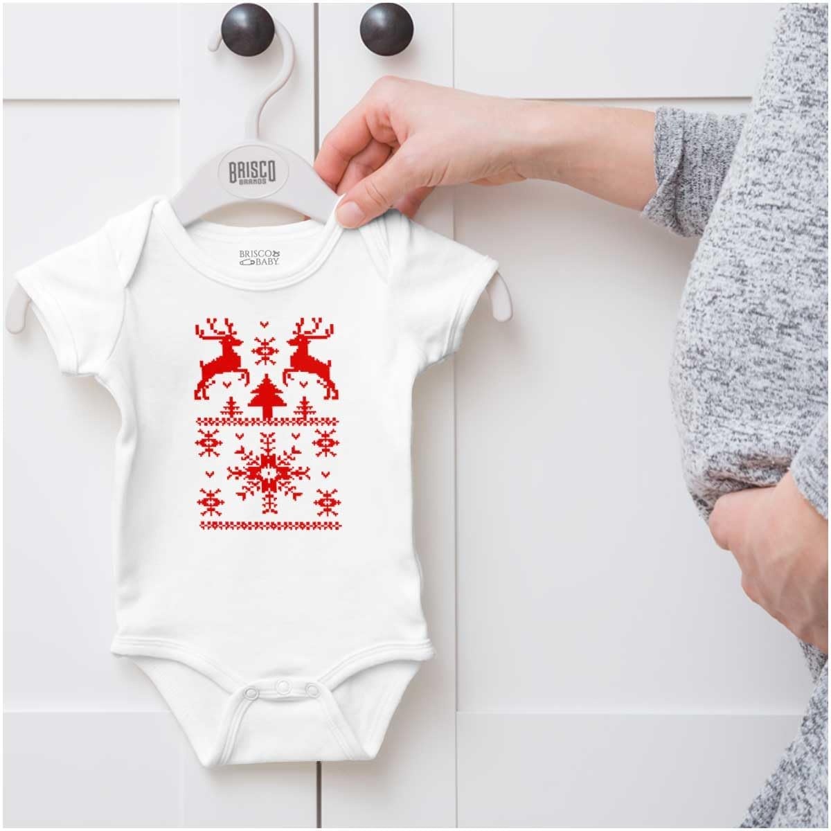 image:imageBrisco Brands Ugly Christmas Reindeer Pattern Baby Romper Boys or GirlsWhite
