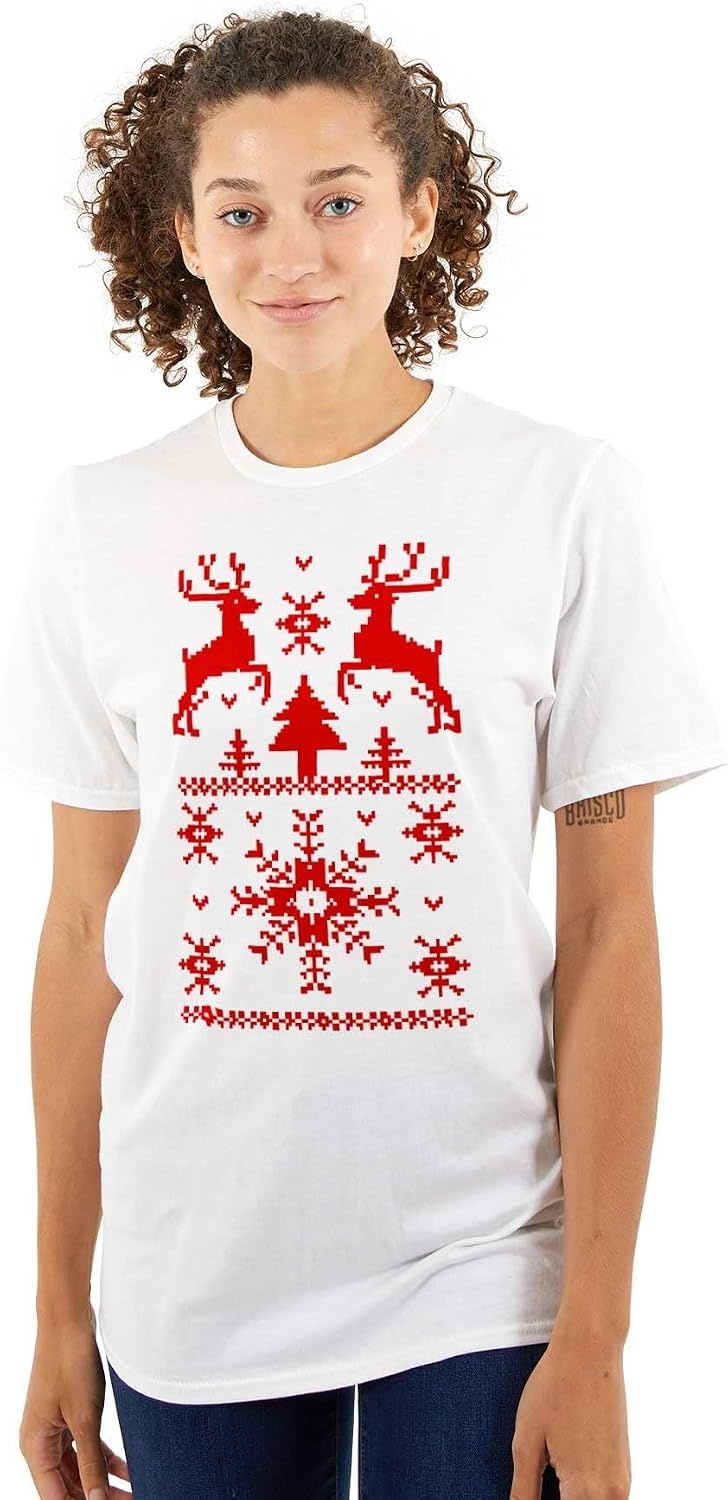 image:imageBrisco Brands Ugly Christmas Reindeer Pattern Graphic T Shirt Men or WomenWhite