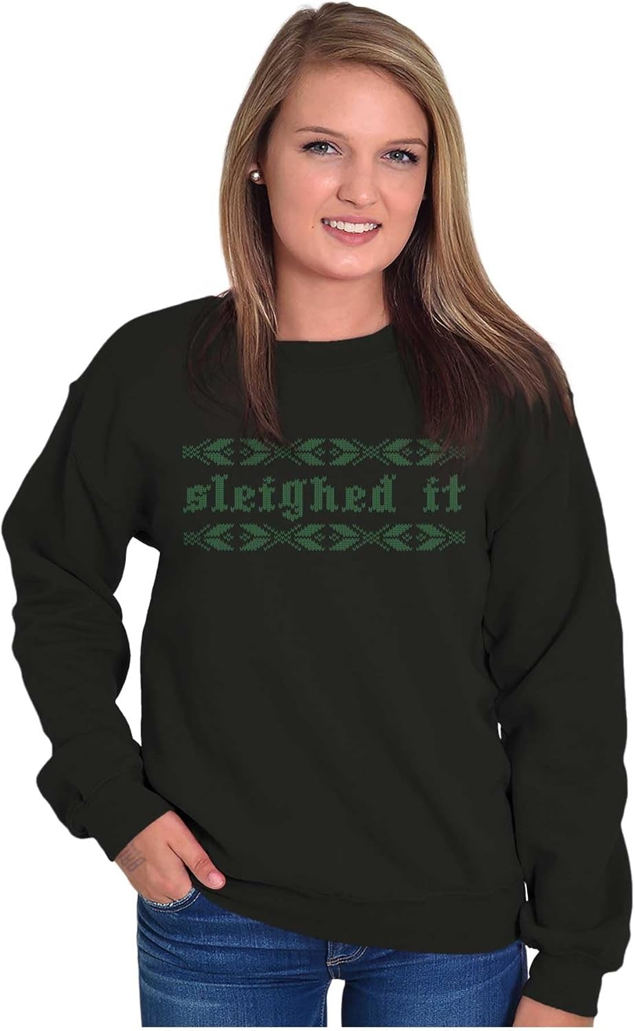 image:imageBrisco Brands Ugly Christmas Sleighed It Pattern Sweatshirt for Men or WomenBlack