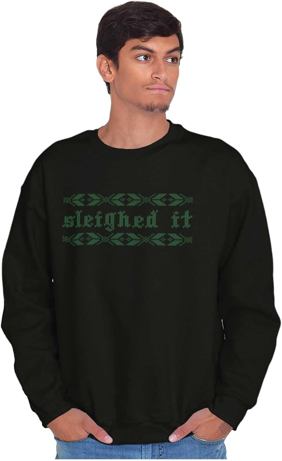 image:imageBrisco Brands Ugly Christmas Sleighed It Pattern Sweatshirt for Men or WomenBlack