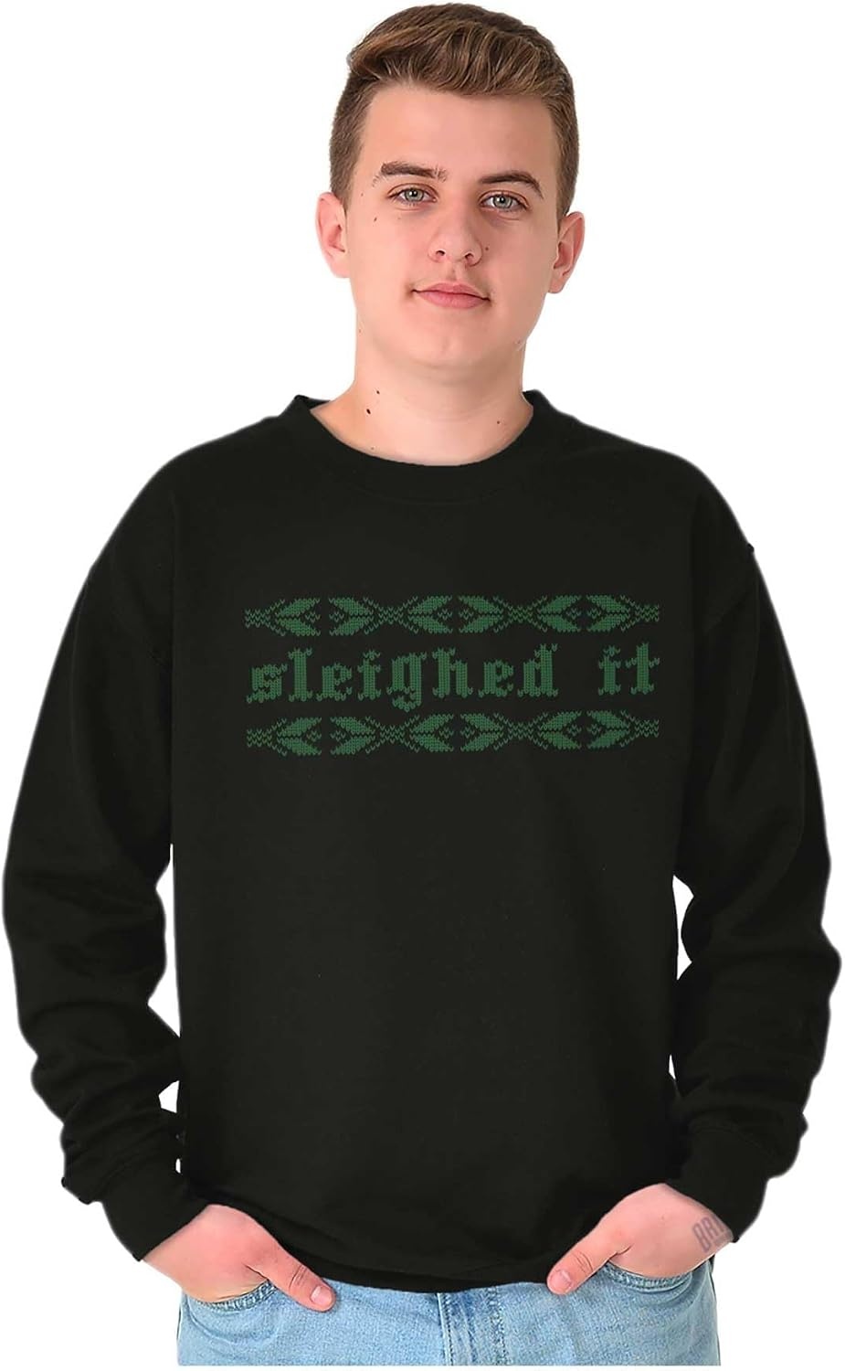 image:imageBrisco Brands Ugly Christmas Sleighed It Pattern Sweatshirt for Men or WomenBlack