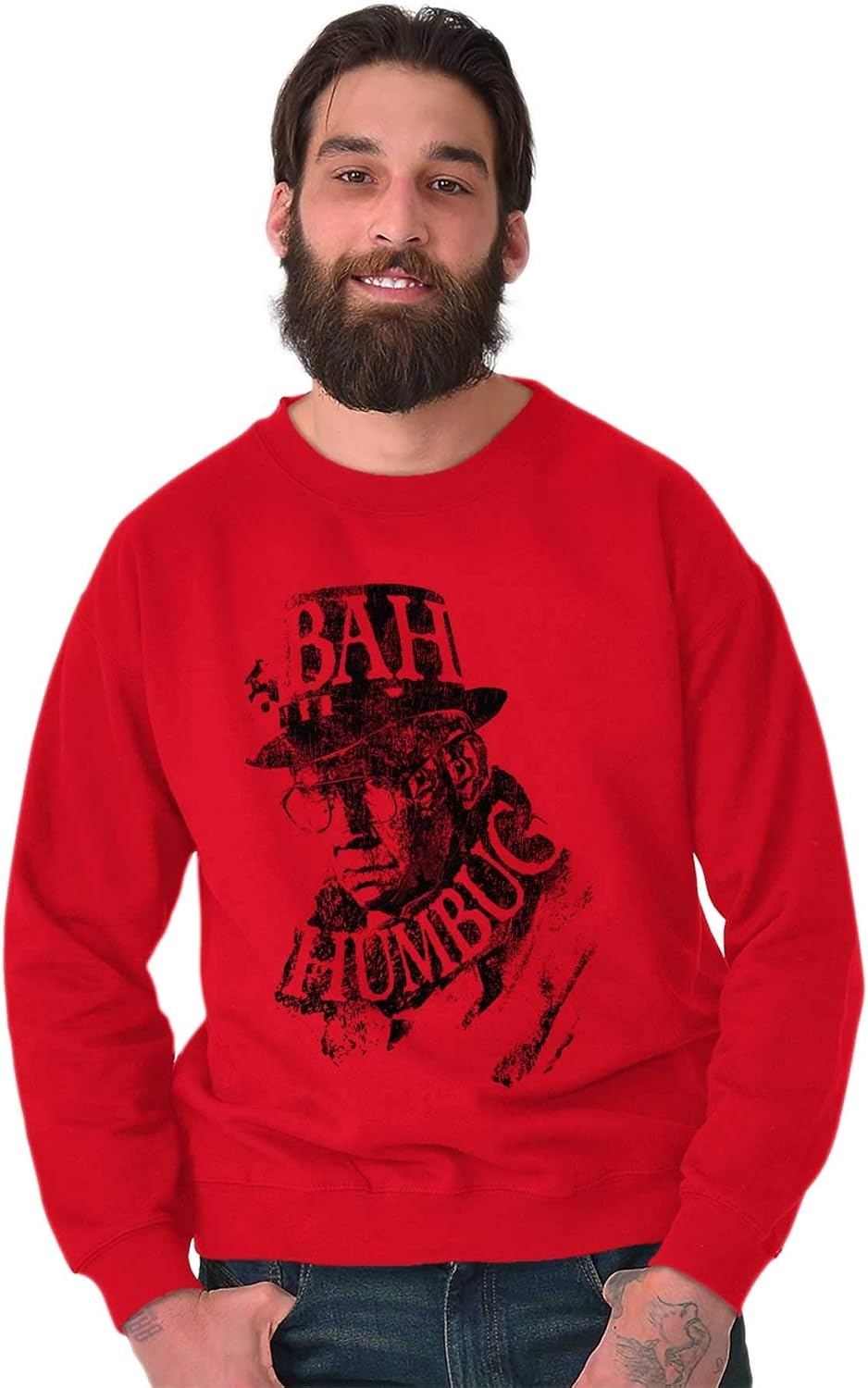 image:imageBrisco Brands Xmas Bah Humbug Christmas Scrooge Sweatshirt for Men or WomenRed