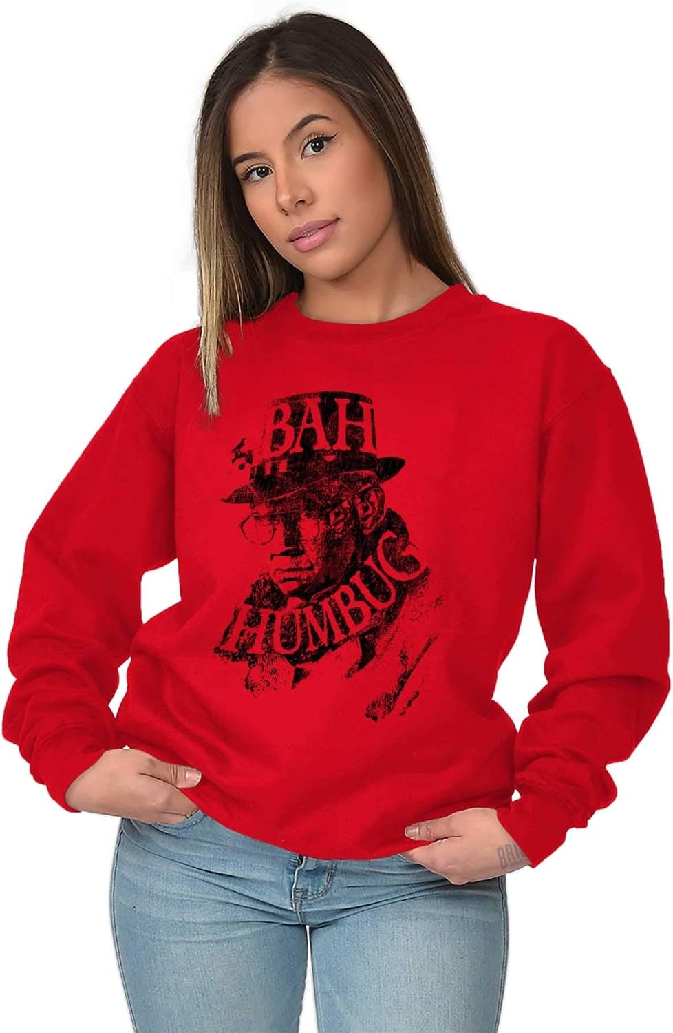 image:imageBrisco Brands Xmas Bah Humbug Christmas Scrooge Sweatshirt for Men or WomenRed