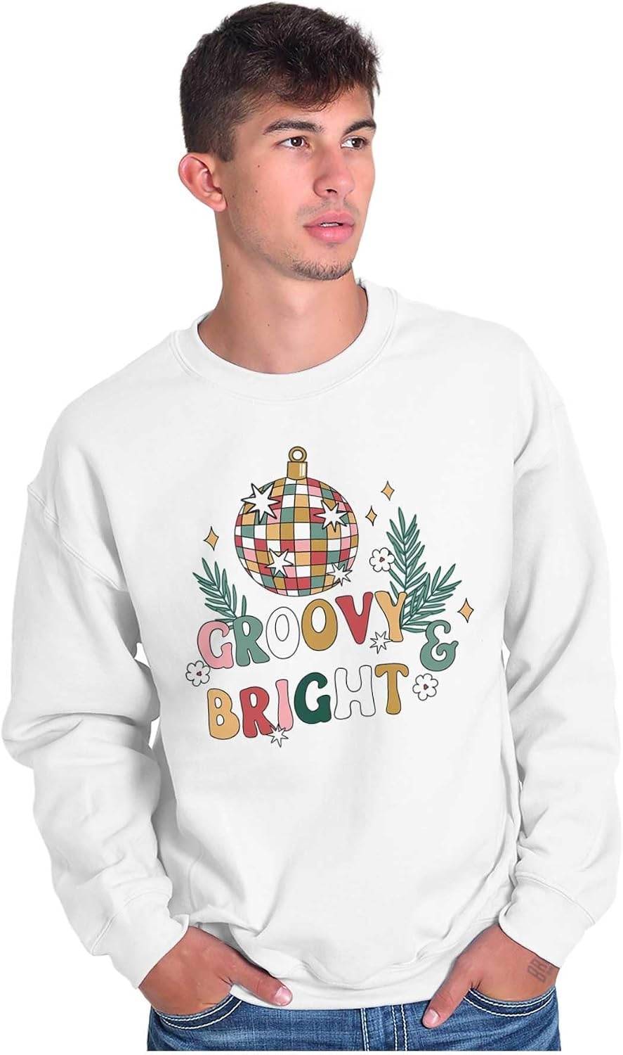 image:imageChristmas Disco Ball Groovy Bright Sweatshirt for Men or WomenWhite