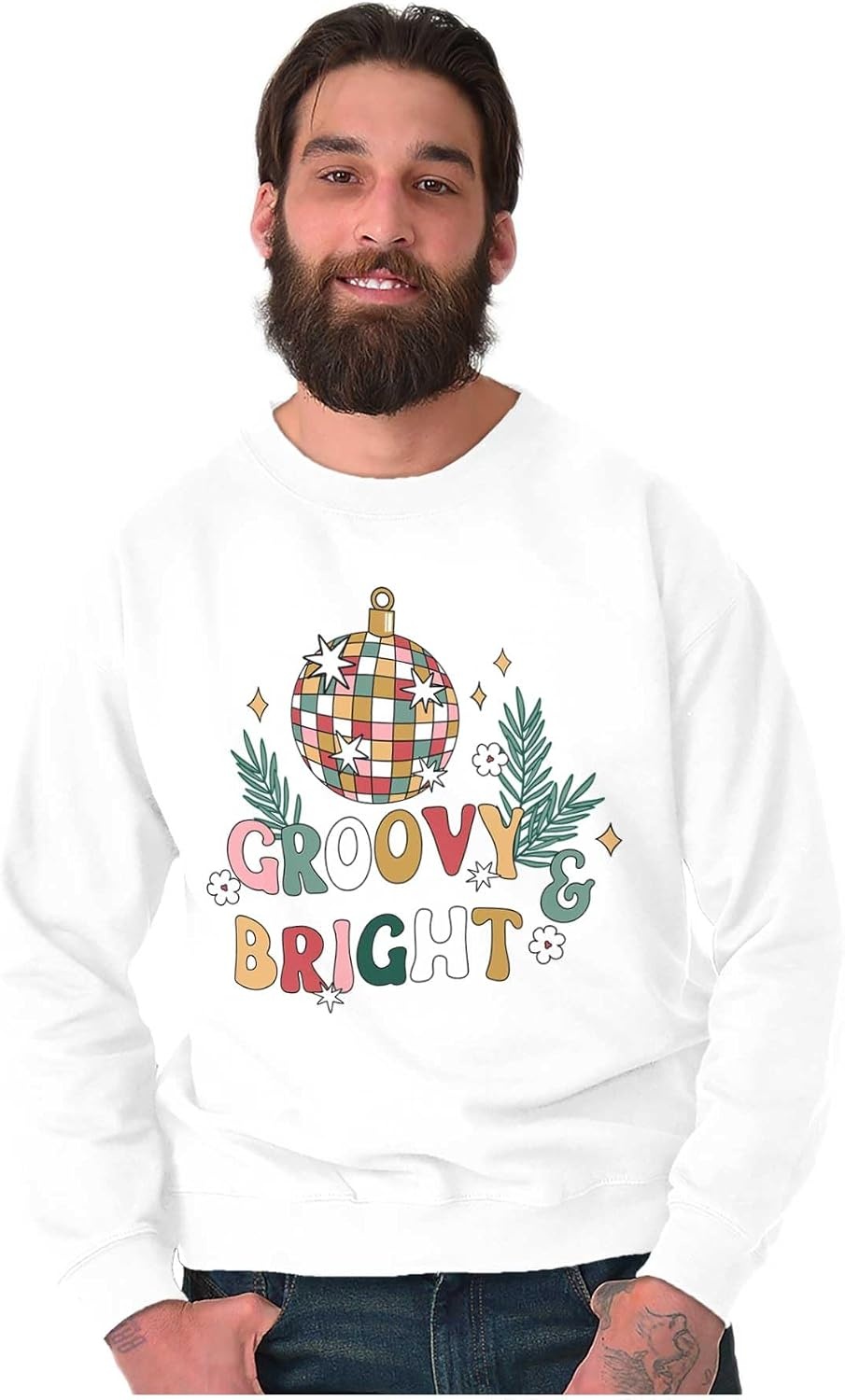 image:imageChristmas Disco Ball Groovy Bright Sweatshirt for Men or WomenWhite