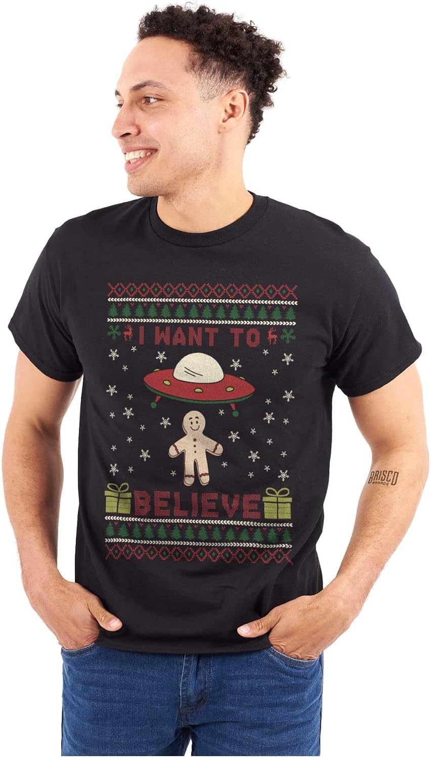 image:imageChristmas Gingerbread UFO Pattern Graphic T Shirt Men or WomenBlack