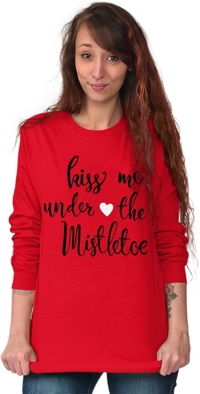 image:imageChristmas Kiss Me Under The Mistletoe Womens Long Sleeve T ShirtRed