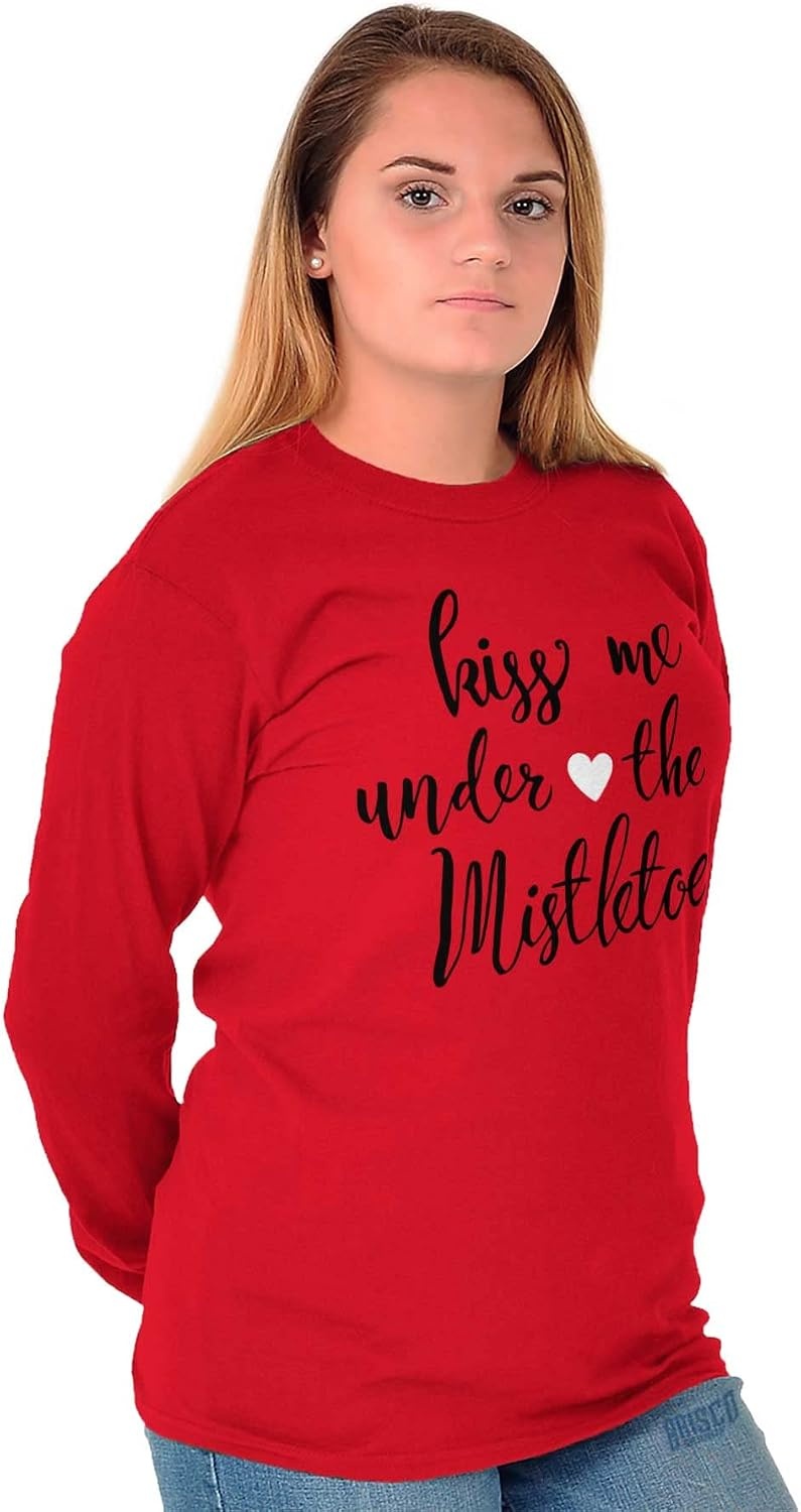 image:imageChristmas Kiss Me Under The Mistletoe Womens Long Sleeve T ShirtRed