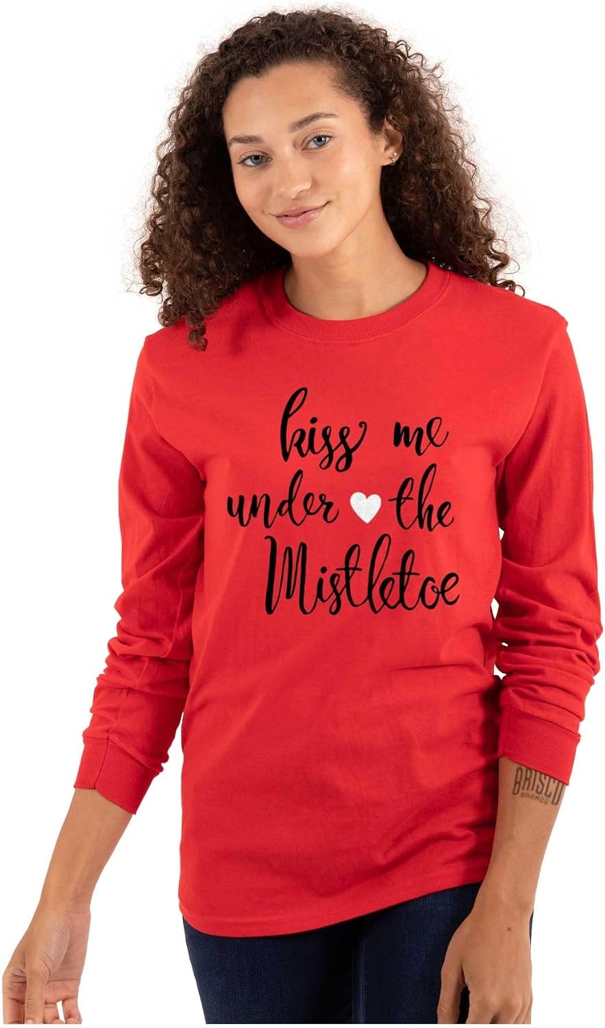 image:imageChristmas Kiss Me Under The Mistletoe Womens Long Sleeve T ShirtRed