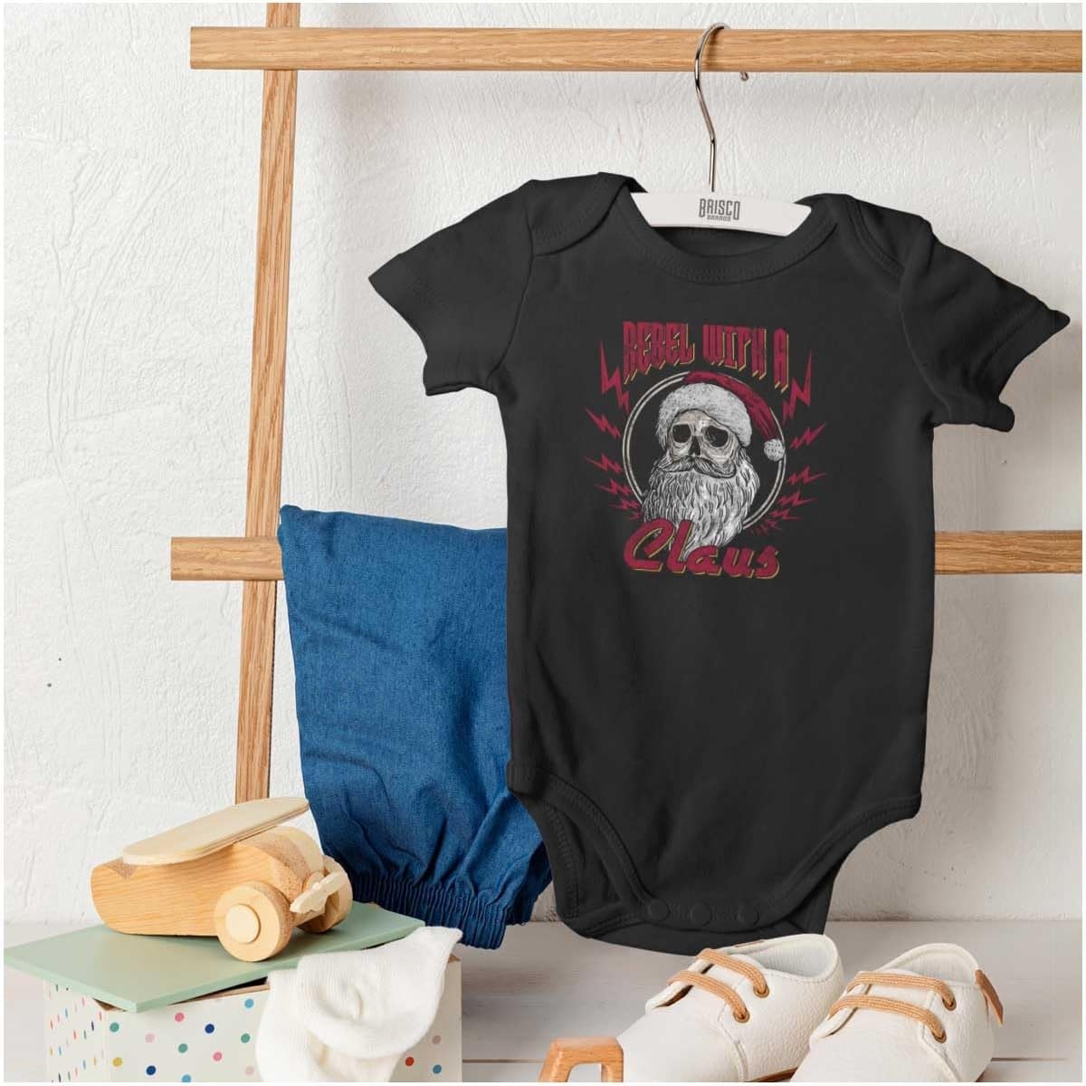 image:imageChristmas Santa Rebel With A Claus Baby Romper Boys or GirlsBlack