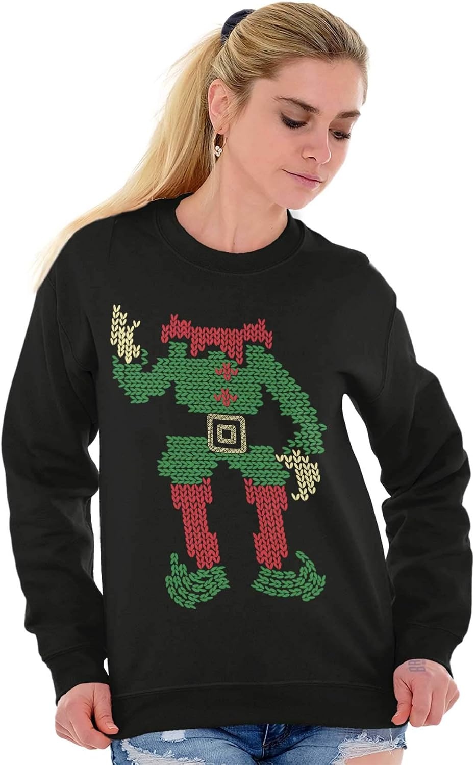 image:imageClassic Teaze Ugly Christmas Stitch Pattern Elf Sweatshirt for Men or WomenBlack