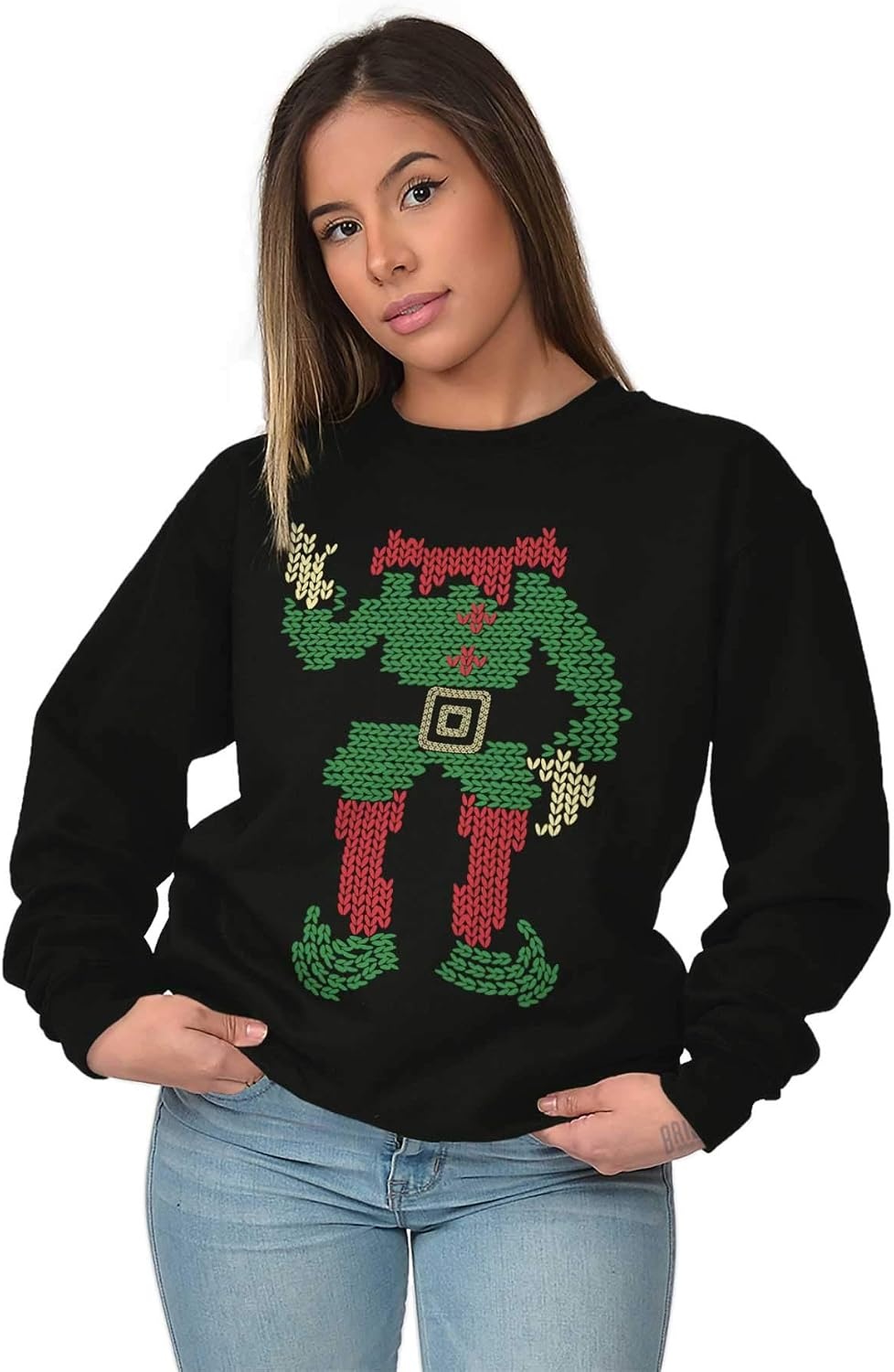 image:imageClassic Teaze Ugly Christmas Stitch Pattern Elf Sweatshirt for Men or WomenBlack