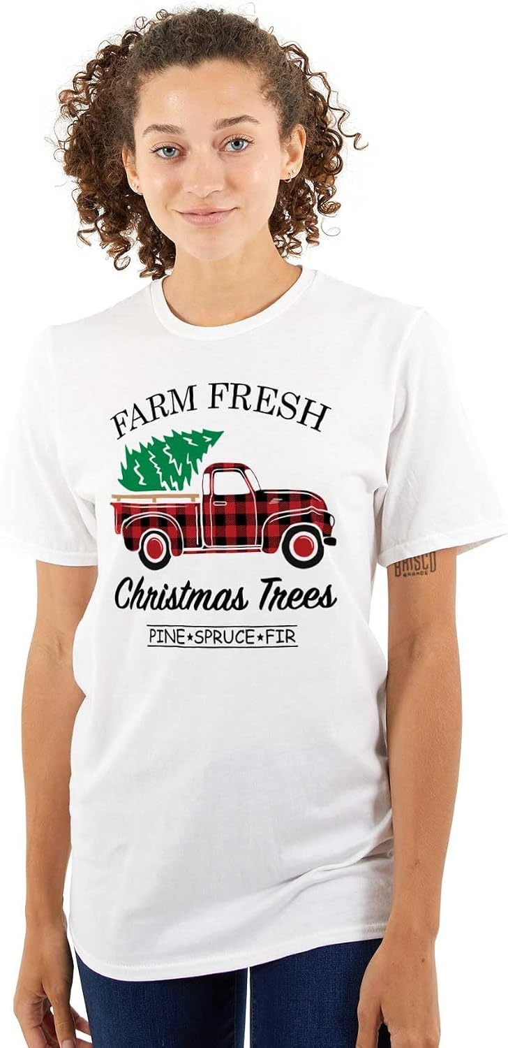 image:imageFarm Fresh Christmas Tree Plaid Truck Graphic T Shirt Men or WomenWhite