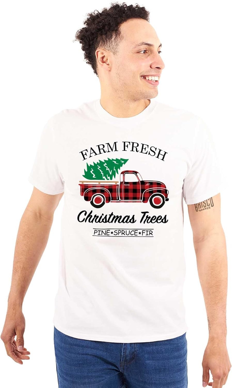 image:imageFarm Fresh Christmas Tree Plaid Truck Graphic T Shirt Men or WomenWhite