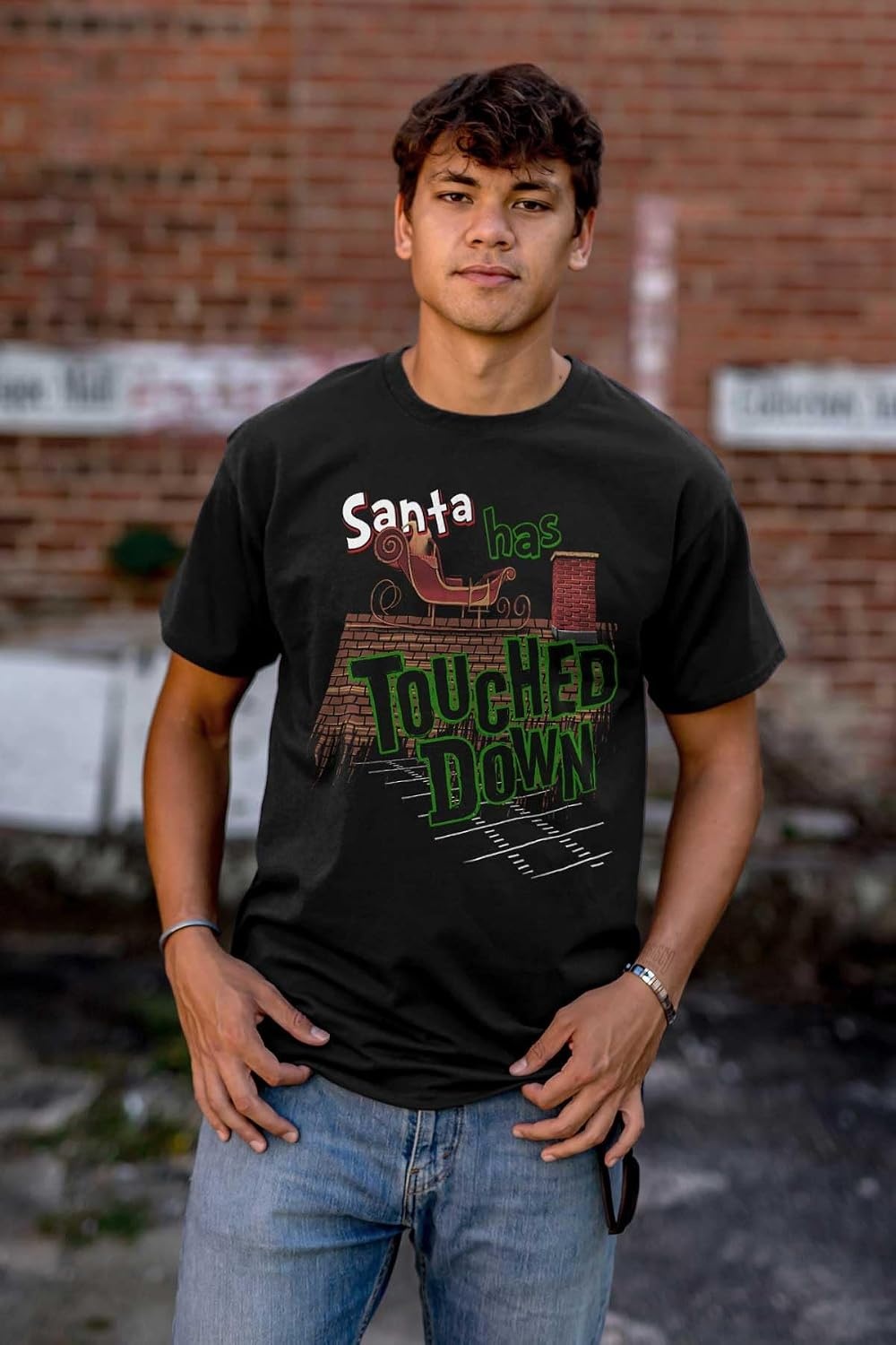image:imageFunny Christmas Santa Touched Down Graphic T Shirt Men or WomenBlack
