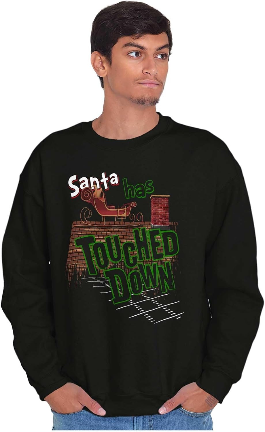 image:imageFunny Christmas Santa Touched Down Sweatshirt for Men or WomenBlack