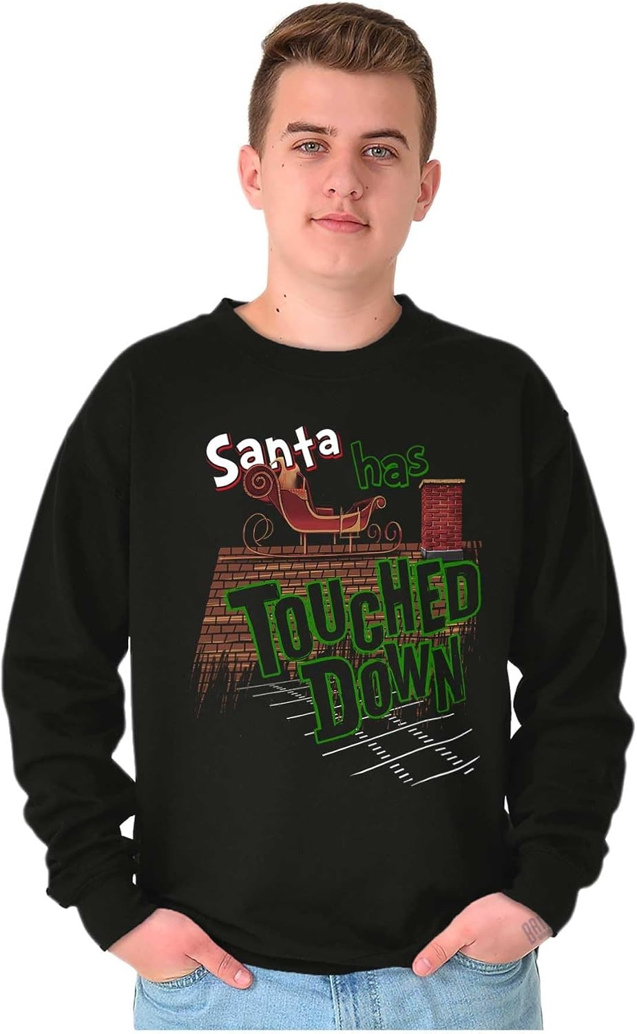image:imageFunny Christmas Santa Touched Down Sweatshirt for Men or WomenBlack