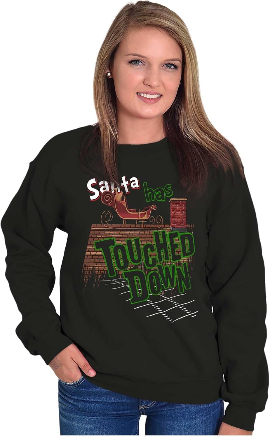 image:imageFunny Christmas Santa Touched Down Sweatshirt for Men or WomenBlack
