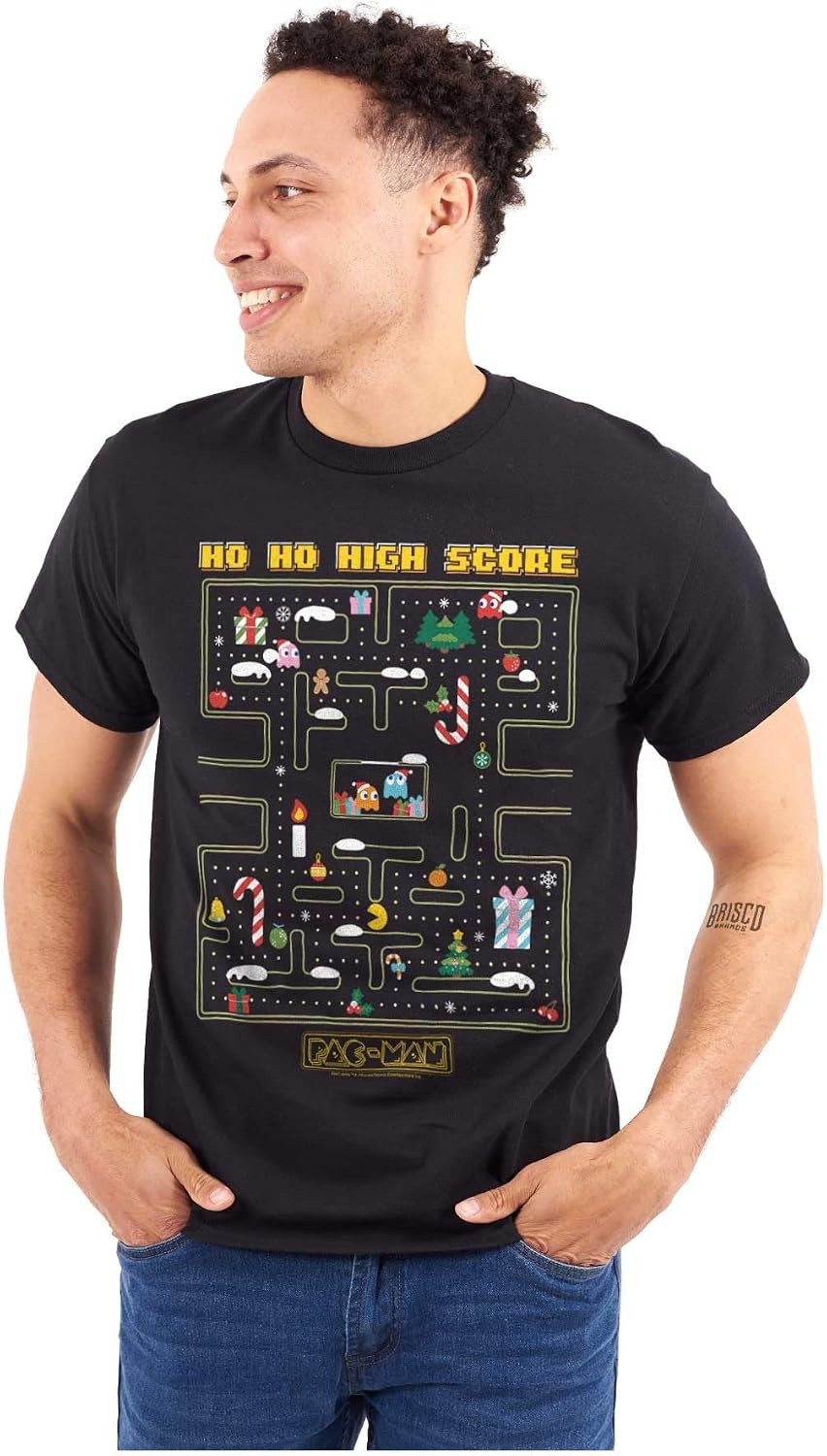 image:imagePacman Christmas Maze Video Game Graphic T Shirt Men or WomenBlack