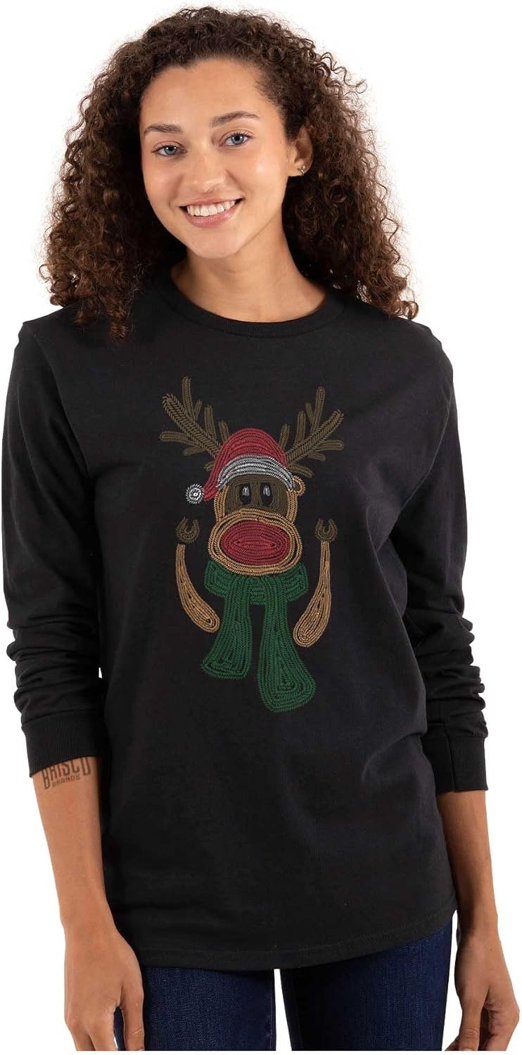 image:imageRudolph Red Nose Reindeer Knit Print Long Sleeve Tshirt Men WomenUgly Reindeer