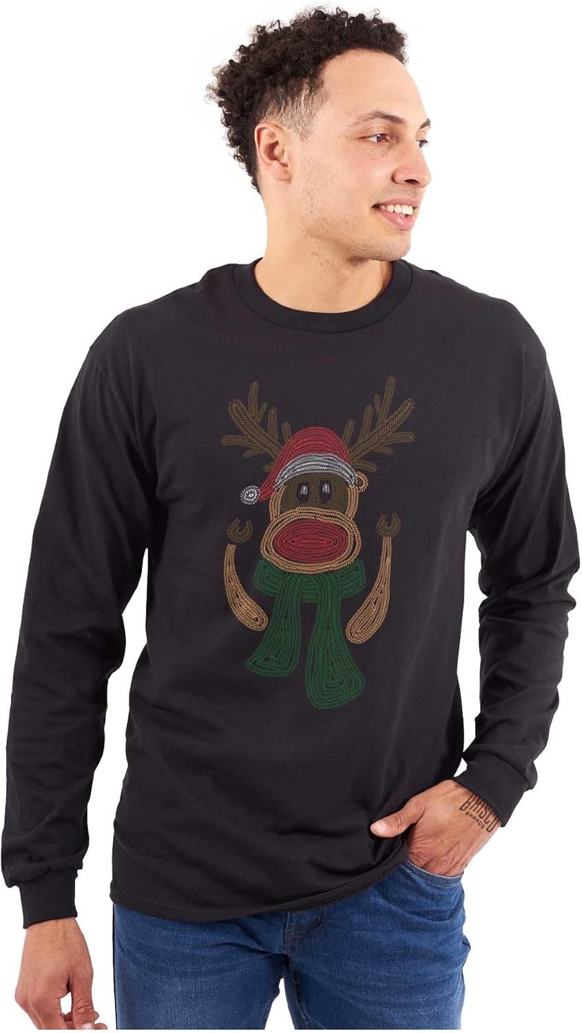 image:imageRudolph Red Nose Reindeer Knit Print Long Sleeve Tshirt Men WomenUgly Reindeer