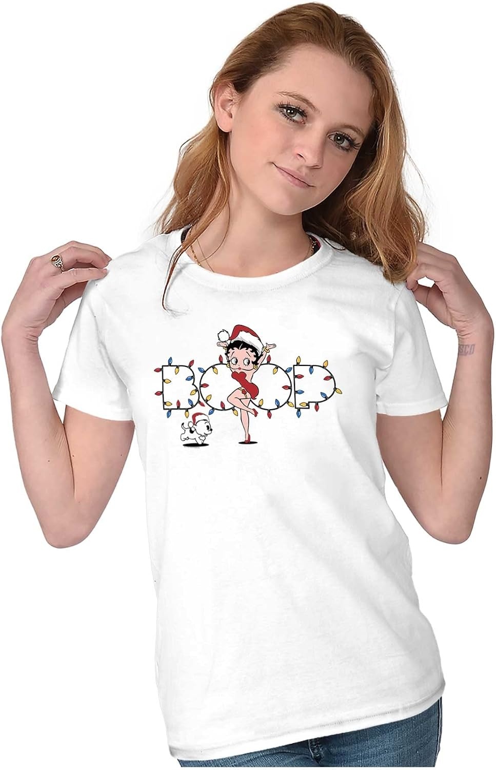 image:imageSanta Betty Boop Christmas Lights Womens Slim Fit Graphic Tee