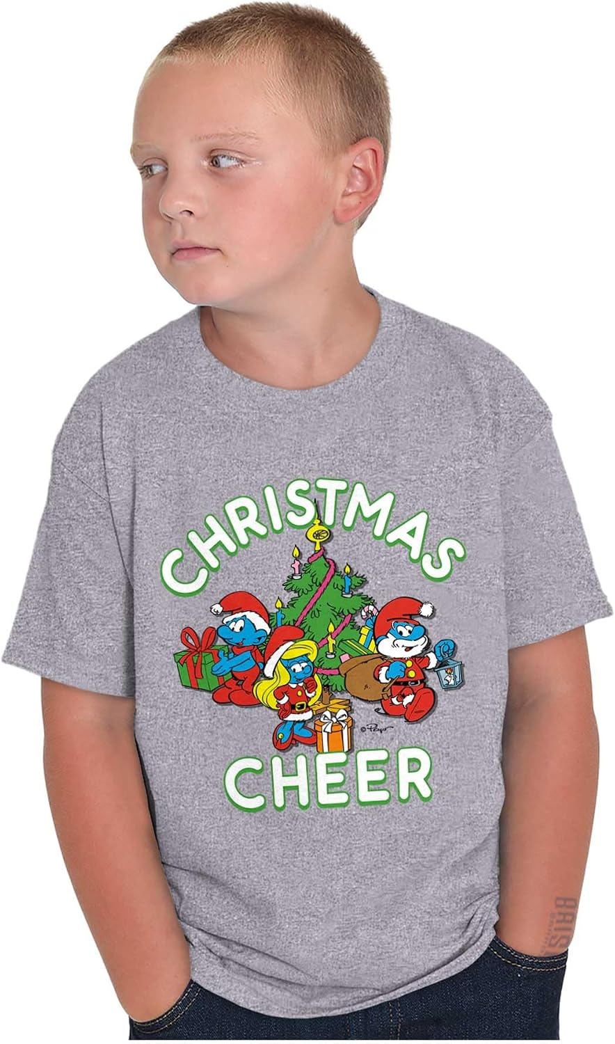 image:imageSmurfs Holiday Christmas Cheer Crewneck T Shirts Boy GirlSport Grey
