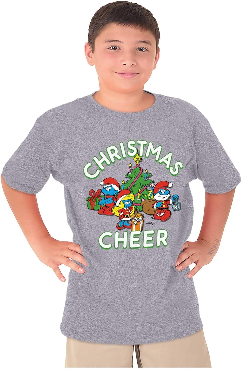 image:imageSmurfs Holiday Christmas Cheer Crewneck T Shirts Boy GirlSport Grey