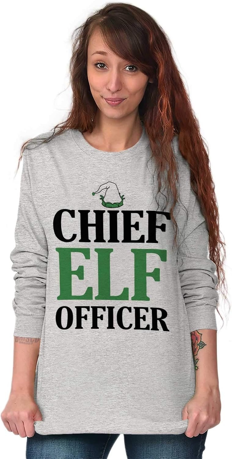 image:imageXmas Chief Elf Officer Santa Helper Long Sleeve Tshirt Men WomenSport Grey