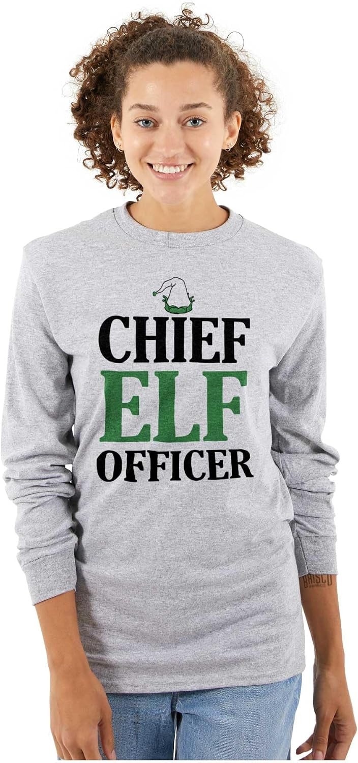 image:imageXmas Chief Elf Officer Santa Helper Long Sleeve Tshirt Men WomenSport Grey