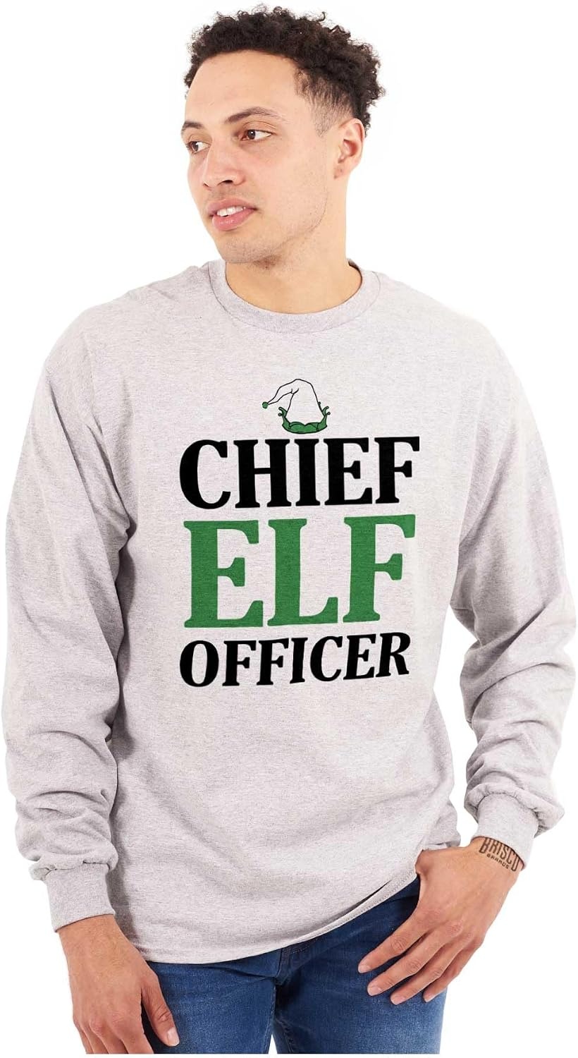 image:imageXmas Chief Elf Officer Santa Helper Long Sleeve Tshirt Men WomenSport Grey