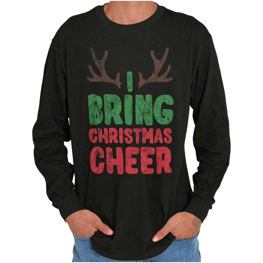 image:imageBring Christmas Cheer Reindeer Antler Long Sleeve Tshirt Men WomenBlack